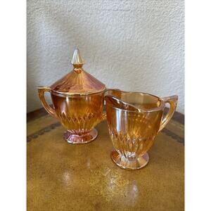 Jeannette Anniversary Marigold Iridescent Cream & Sugar‎ 2 Piece Set Made in USA